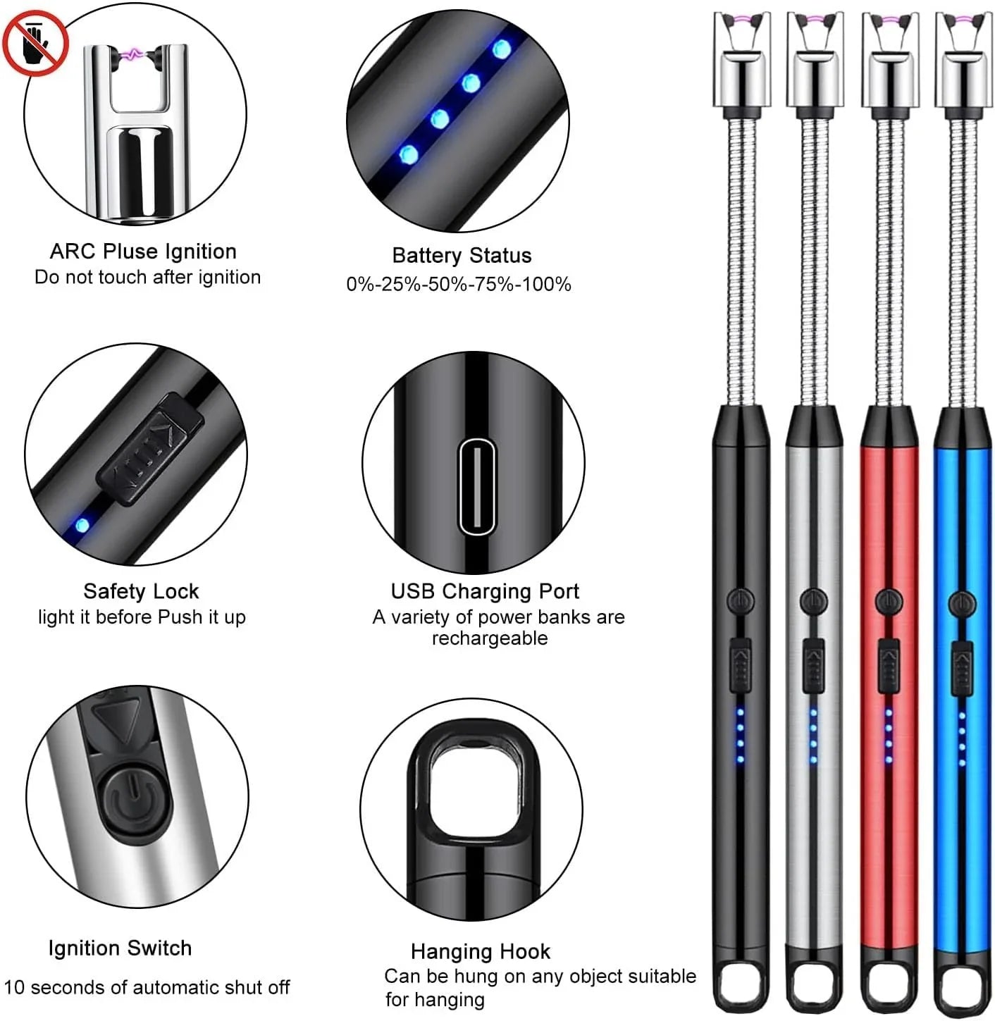 Rechargeable Electric Lighter for Kitchen Cooking Gas Stove , 360° Flexible Neck Arc Lighter Plasma Flameless Windproof USB Lighter - 400 Uses in Single Charge