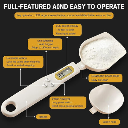 Digital Spoon Scale Electronic Measuring Spoon, Food Coffee Weigh Scale High Precision for Home 500/0.1g, Digital Food Spoon Scale, Kitchen Scales with LCD Display