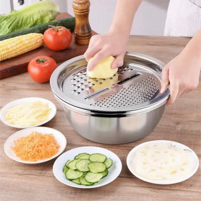 3 in 1 Kitchen Colander Bowl & Grater, Multifunctional Vegetable Slicer Graters, Thickened Drainage Basin