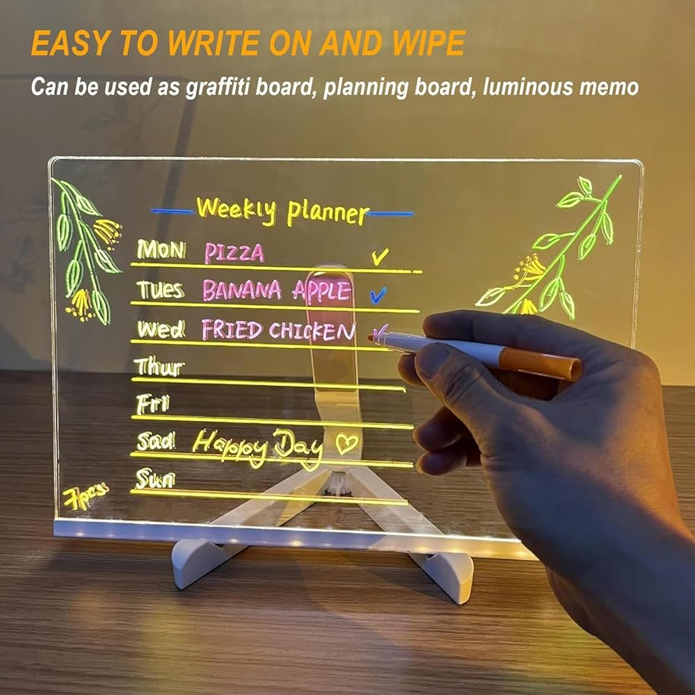 DIY 3D Acrylic Writing Pad with 7 Pen Message Board Rewritable Table Lamp for Study Led Light Office Home Decor Gift