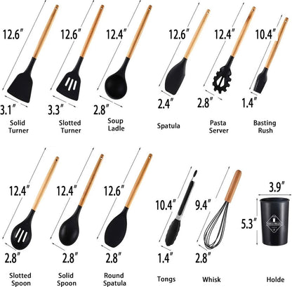 Kitchen Silicone Cookware Set, 12-piece Non-stick Cookware, Heat-resistant, BPA-free, Cooking Tools, Stirring Kitchen Tool Set