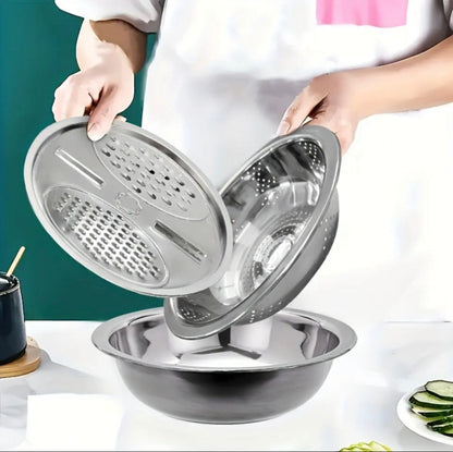 3 in 1 Kitchen Colander Bowl & Grater, Multifunctional Vegetable Slicer Graters, Thickened Drainage Basin