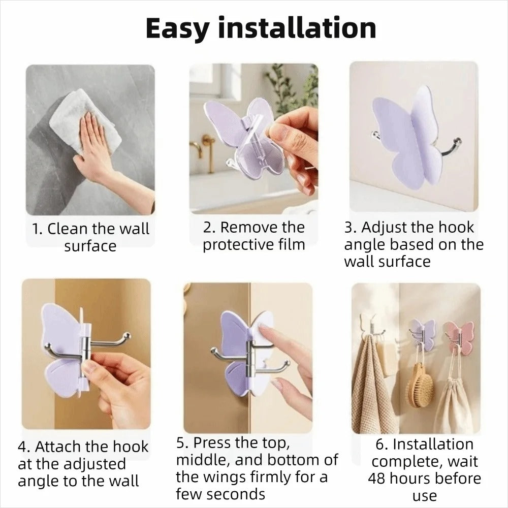 🦋 4-Piece Heavy-Duty Rotatable Adhesive Hooks