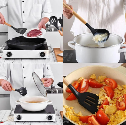Kitchen Silicone Cookware Set, 12-piece Non-stick Cookware, Heat-resistant, BPA-free, Cooking Tools, Stirring Kitchen Tool Set