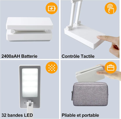 Desk Lamp, Wireless Table Lamp, Portable & Foldable Lamp, Bedside Lamp with 3 Brightness & Dimmable, Rechargeable LED Lamp, 2400 mAh for Bedroom, Reading, Office