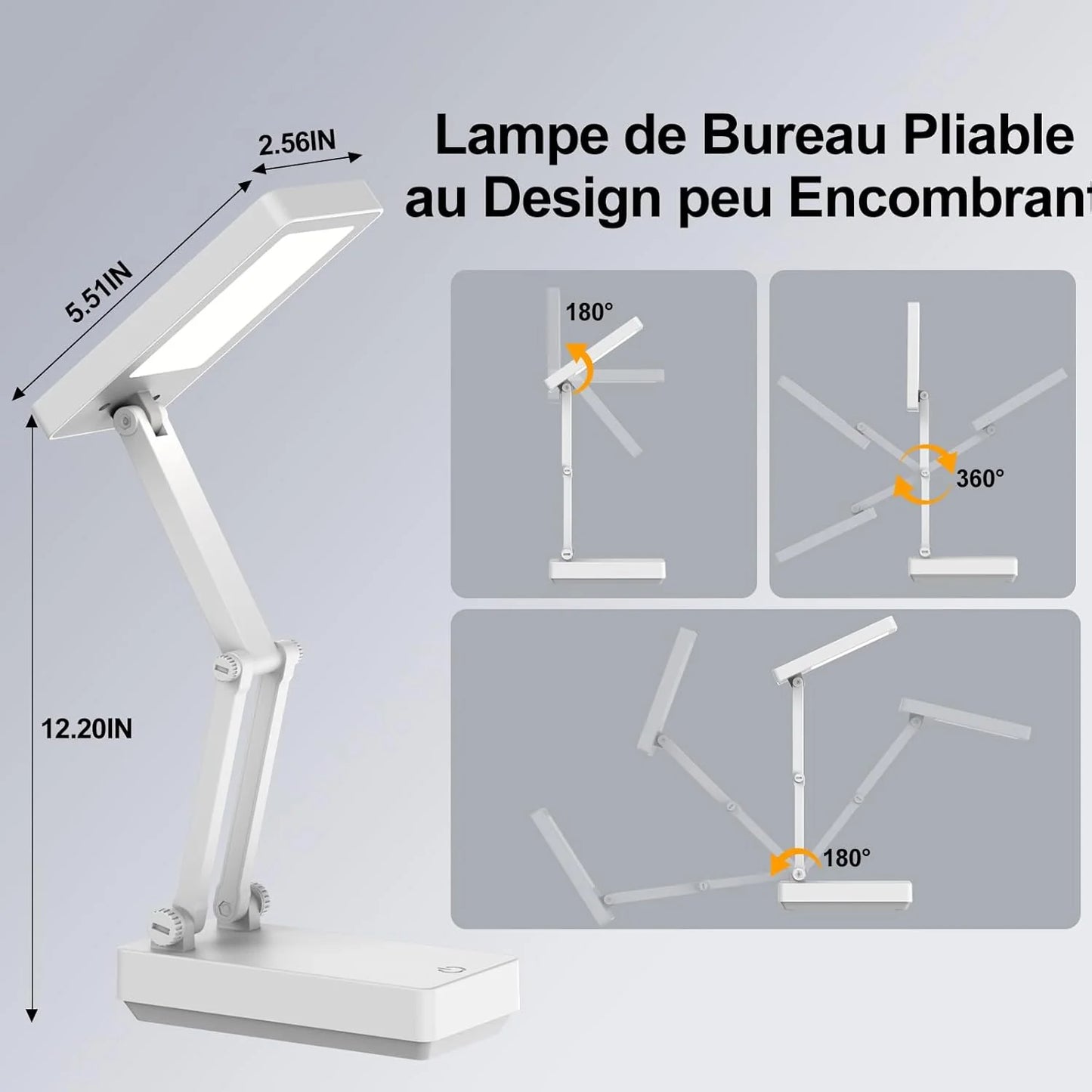 Desk Lamp, Wireless Table Lamp, Portable & Foldable Lamp, Bedside Lamp with 3 Brightness & Dimmable, Rechargeable LED Lamp, 2400 mAh for Bedroom, Reading, Office