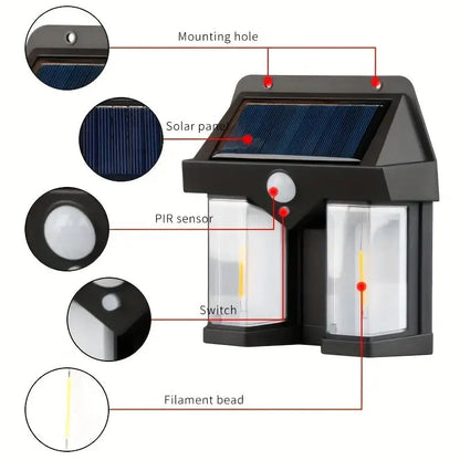 Dual Solar Wall Lamp CL-228 – Infrared Motion Sensor & Dual Light Design Large Solar Plate