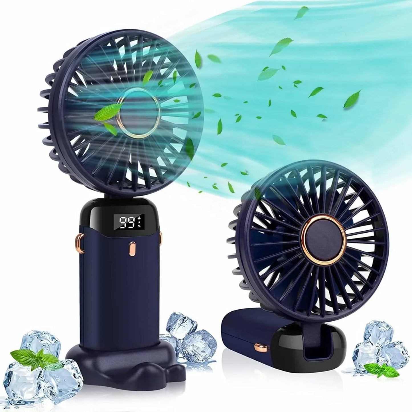 Portable Handheld Fan, USB Rechargeable Personal Fan, 1200mAh, 90° Foldable Mini Desk Fan with Led Digital Display, 5 Speeds Multi-Function Fan for Outdoor Indoor