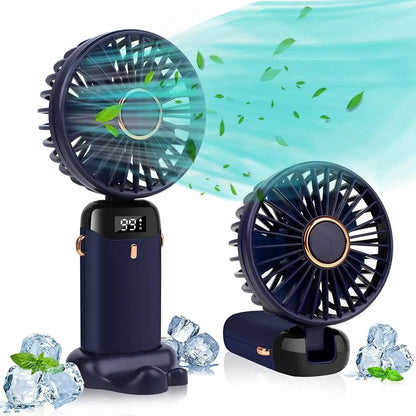 Portable Handheld Fan, USB Rechargeable Personal Fan, 1200mAh, 90° Foldable Mini Desk Fan with Led Digital Display, 5 Speeds Multi-Function Fan for Outdoor Indoor