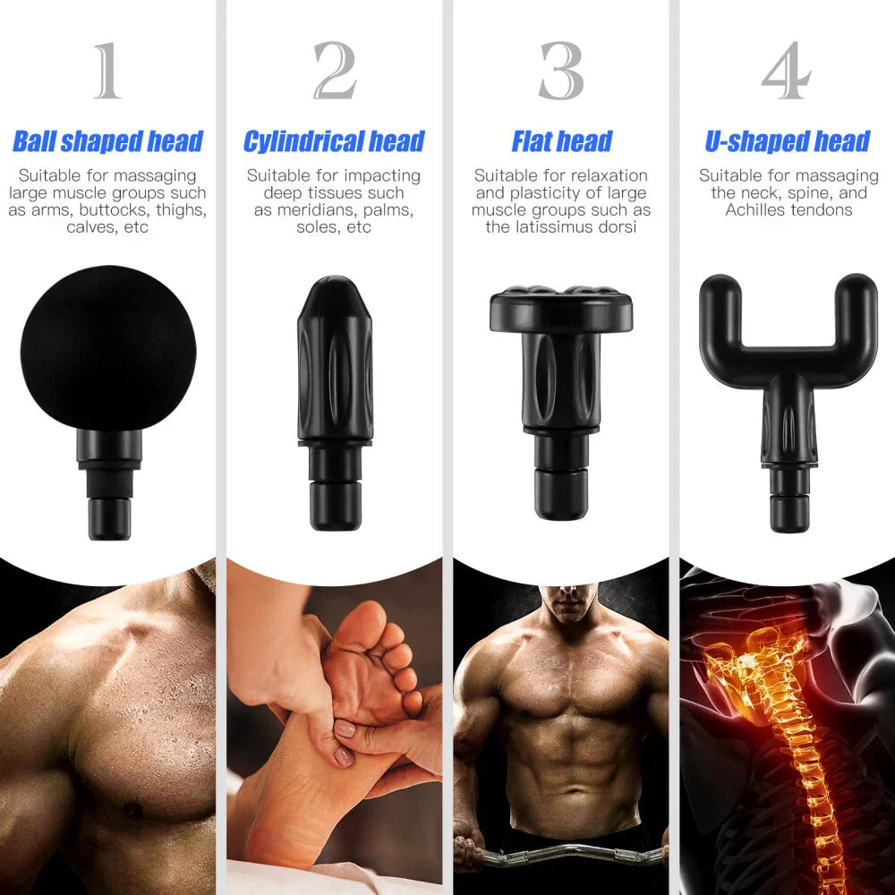 Handheld Muscle Massage Gun Deep Tissue Percussion Muscle Massager Gun Cordless Electric Massagers Neck Back with Massage Head for Workout Relaxation Sore Muscle and Stiffness