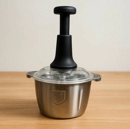 Stainless Steel Manual Food Chopper 2L – Multi-Purpose Vegetable, Fruit & Nut Cutter with Hand Push Blades (Random Color)