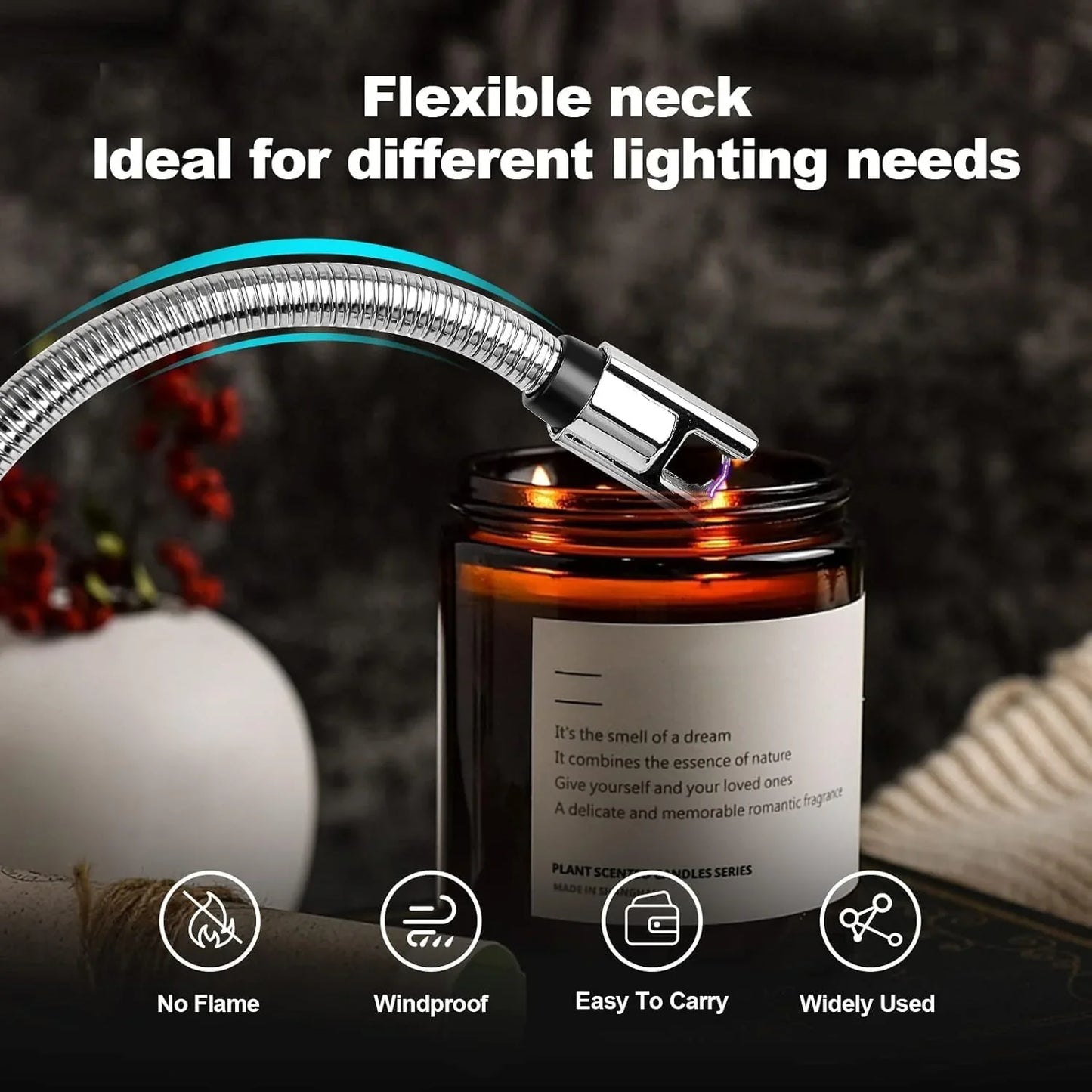 Rechargeable Electric Lighter for Kitchen Cooking Gas Stove , 360° Flexible Neck Arc Lighter Plasma Flameless Windproof USB Lighter - 400 Uses in Single Charge