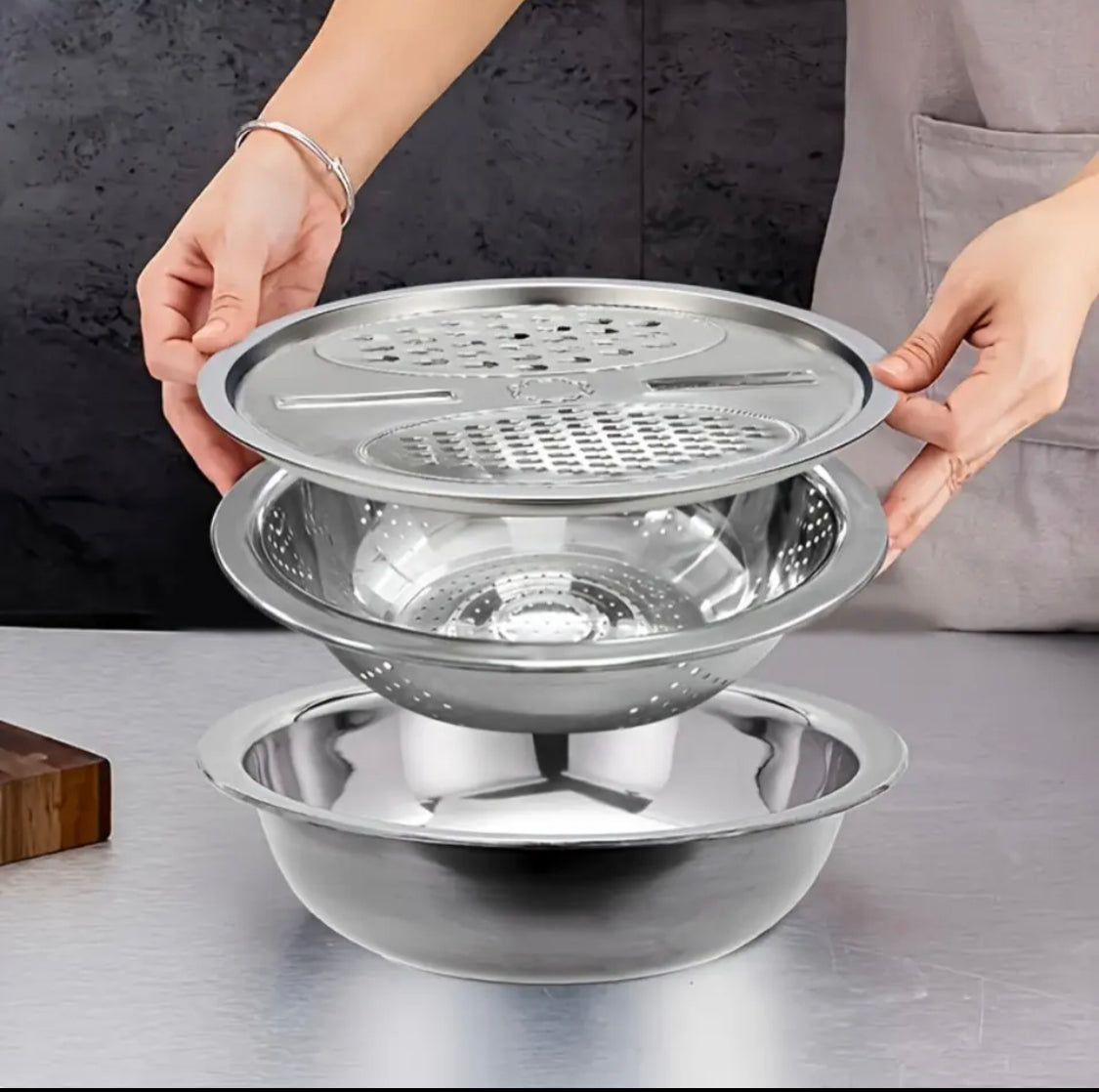 3 in 1 Kitchen Colander Bowl & Grater, Multifunctional Vegetable Slicer Graters, Thickened Drainage Basin