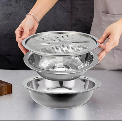 3 in 1 Kitchen Colander Bowl & Grater, Multifunctional Vegetable Slicer Graters, Thickened Drainage Basin