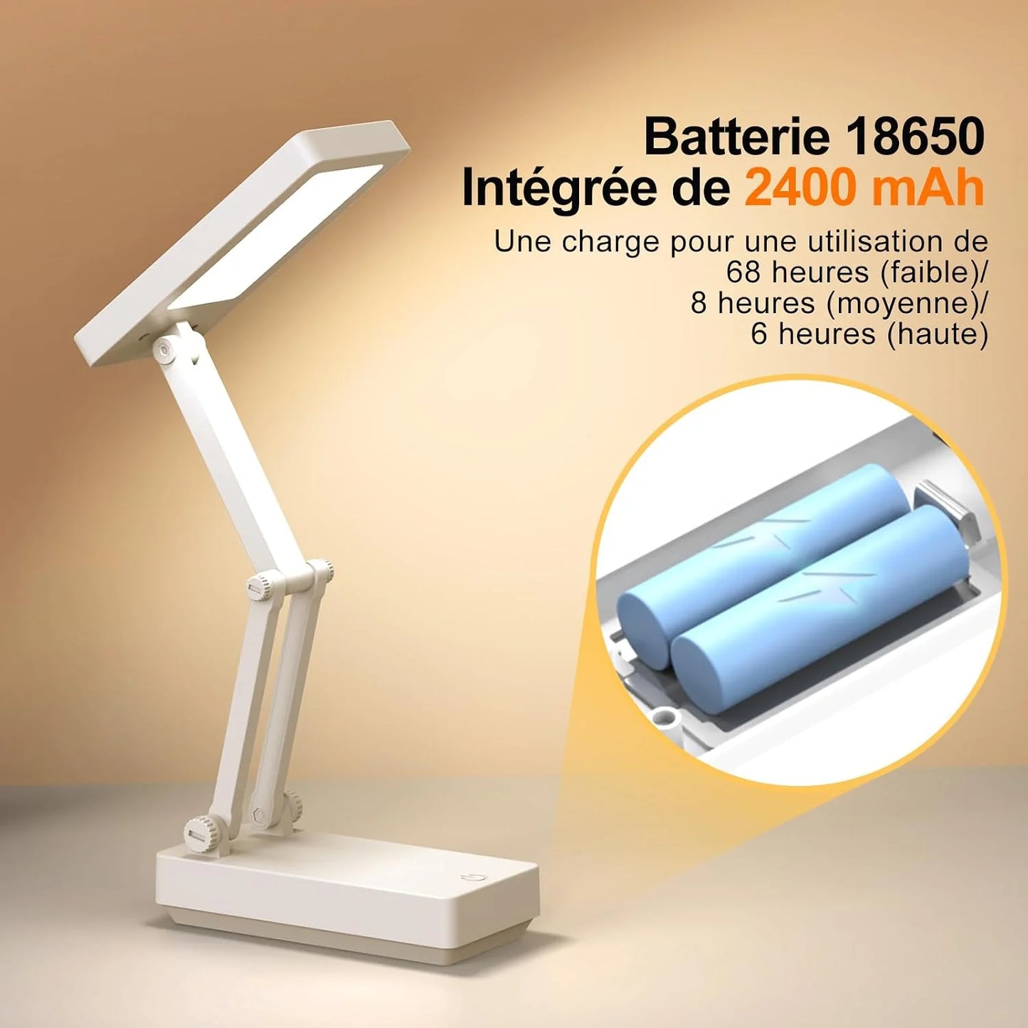 Desk Lamp, Wireless Table Lamp, Portable & Foldable Lamp, Bedside Lamp with 3 Brightness & Dimmable, Rechargeable LED Lamp, 2400 mAh for Bedroom, Reading, Office