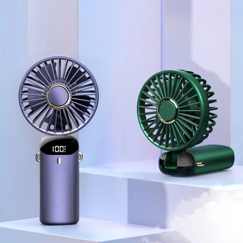 Portable Handheld Fan, USB Rechargeable Personal Fan, 1200mAh, 90° Foldable Mini Desk Fan with Led Digital Display, 5 Speeds Multi-Function Fan for Outdoor Indoor