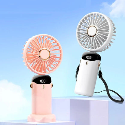 Portable Handheld Fan, USB Rechargeable Personal Fan, 1200mAh, 90° Foldable Mini Desk Fan with Led Digital Display, 5 Speeds Multi-Function Fan for Outdoor Indoor