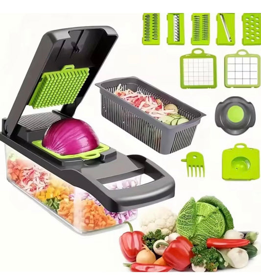 Vegetable Chopper, Pro Onion Chopper, Multifunctional 16 in 1 Food Premium Kitchen Copper-Infused Vegetable Cutter With 12 Blades, Bread Slicer, Cutter, Home Essential