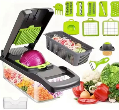 Vegetable Chopper, Pro Onion Chopper, Multifunctional 16 in 1 Food Premium Kitchen Copper-Infused Vegetable Cutter With 12 Blades, Bread Slicer, Cutter, Home Essential