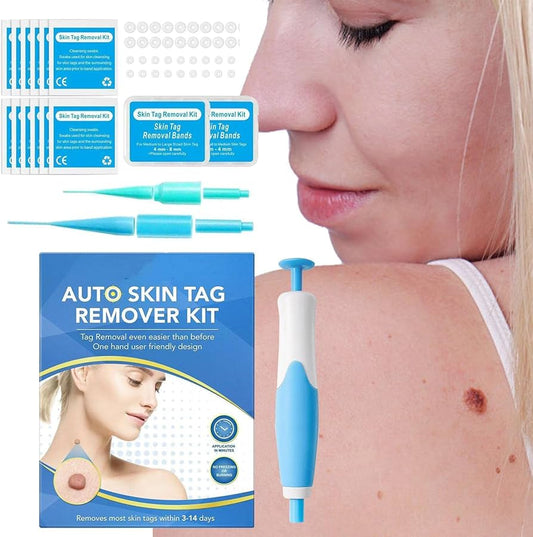 Skin Tags Remover Kit,2 in 1 Natural Mild Wart Removal Kit - Multifunctional Painless Auto Skin Tags Band Remover Pen for Hands, Feet, Shoulders, Necks, Legs