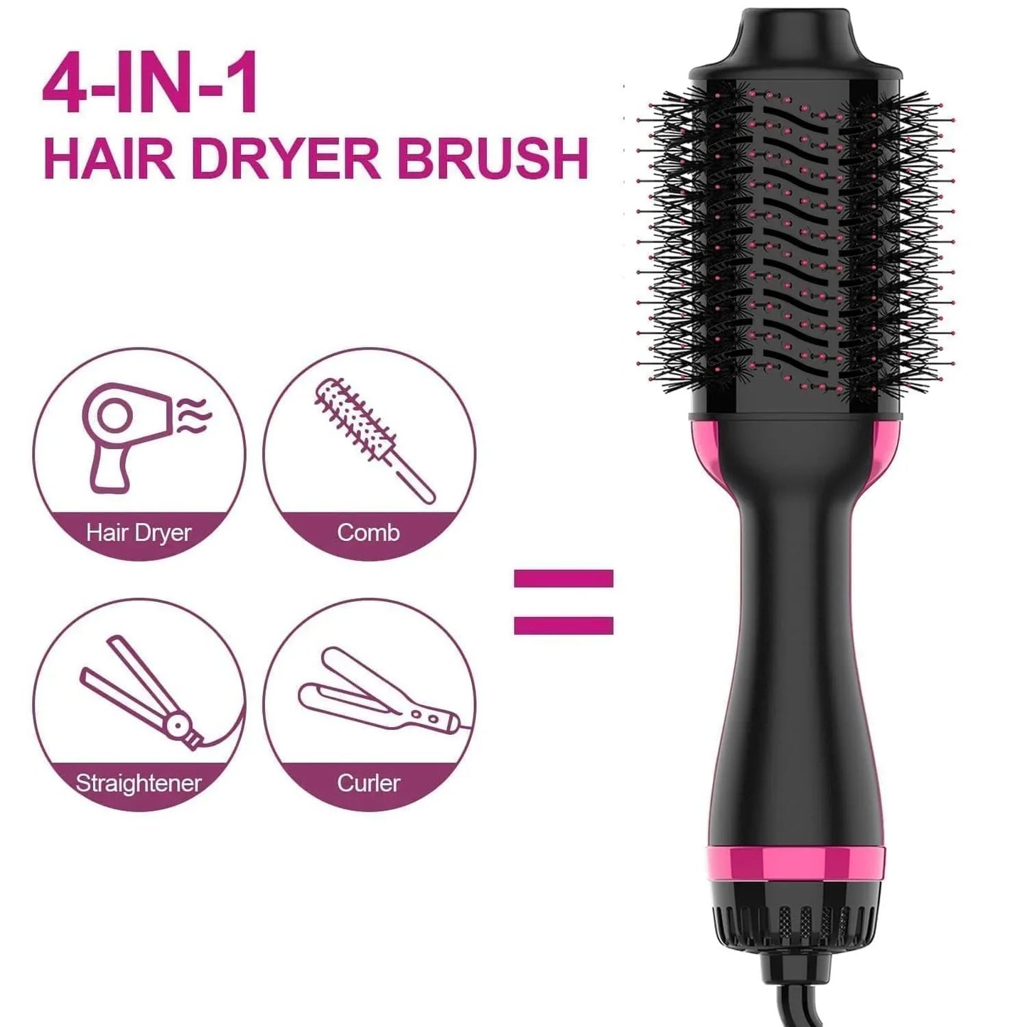 One Step Hot Air Brush 4 in 1 Hair Dryer And Styler Volumizer For Women Straightening, Curling, Salon Negative Ion Ceramic Blow Dryer Brush For All Hair Types, 1200WAtts, Multicolour