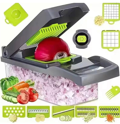 Vegetable Chopper, Pro Onion Chopper, Multifunctional 16 in 1 Food Premium Kitchen Copper-Infused Vegetable Cutter With 12 Blades, Bread Slicer, Cutter, Home Essential