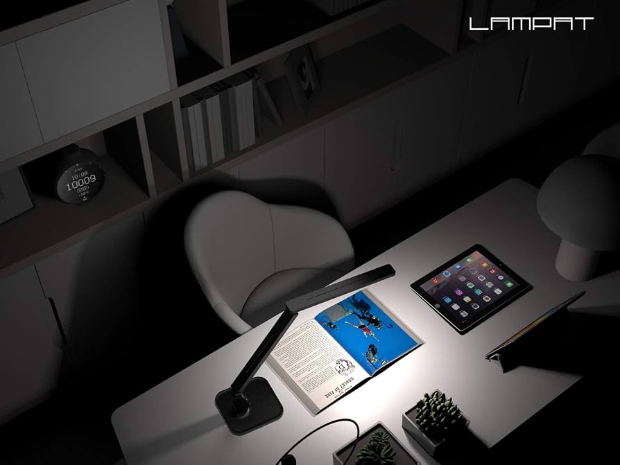 Lampat Dimmable LED Desk Lamp, 4 Lighting Modes (Reading/Studying/Relaxation/Bedtime), 5-Level Dimmer, Touch-Sensitive Control Panel, 1-Hour Auto Timer, 5V/1A USB Charging Port, Piano Black
