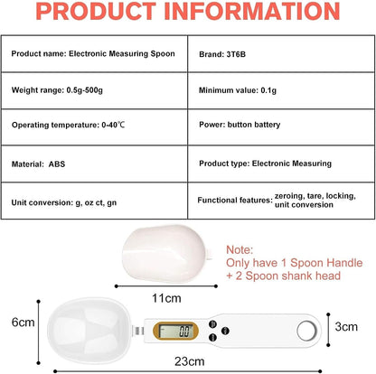 Digital Spoon Scale Electronic Measuring Spoon, Food Coffee Weigh Scale High Precision for Home 500/0.1g, Digital Food Spoon Scale, Kitchen Scales with LCD Display
