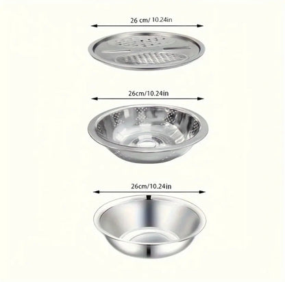 3 in 1 Kitchen Colander Bowl & Grater, Multifunctional Vegetable Slicer Graters, Thickened Drainage Basin