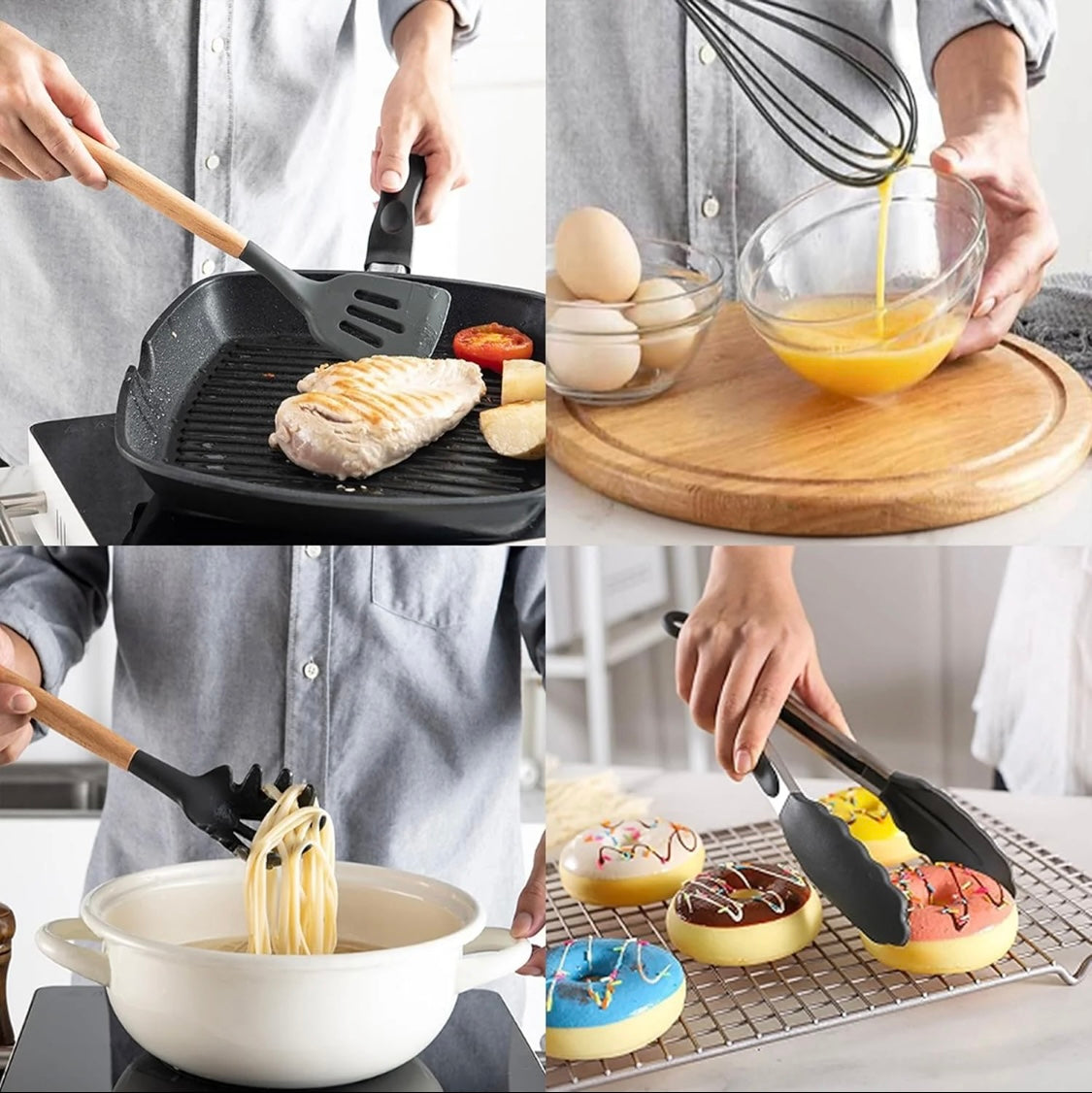 Kitchen Silicone Cookware Set, 12-piece Non-stick Cookware, Heat-resistant, BPA-free, Cooking Tools, Stirring Kitchen Tool Set