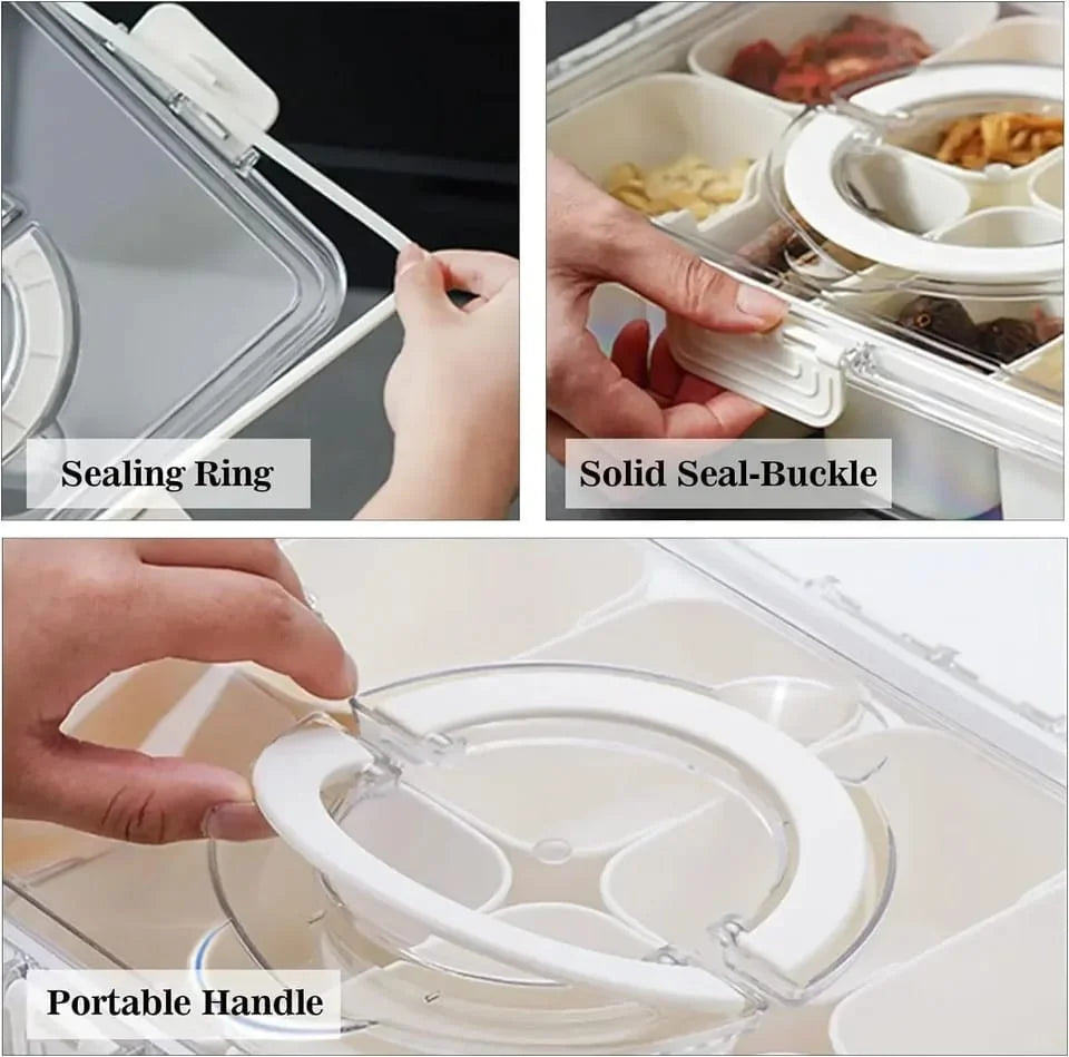 8-Compartment Snack Box with Lid & Handle – Portable Food Organizer