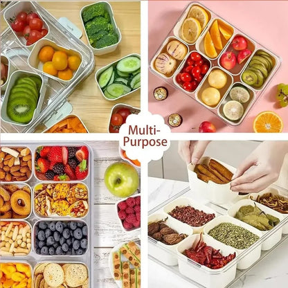 8-Compartment Snack Box with Lid & Handle – Portable Food Organizer