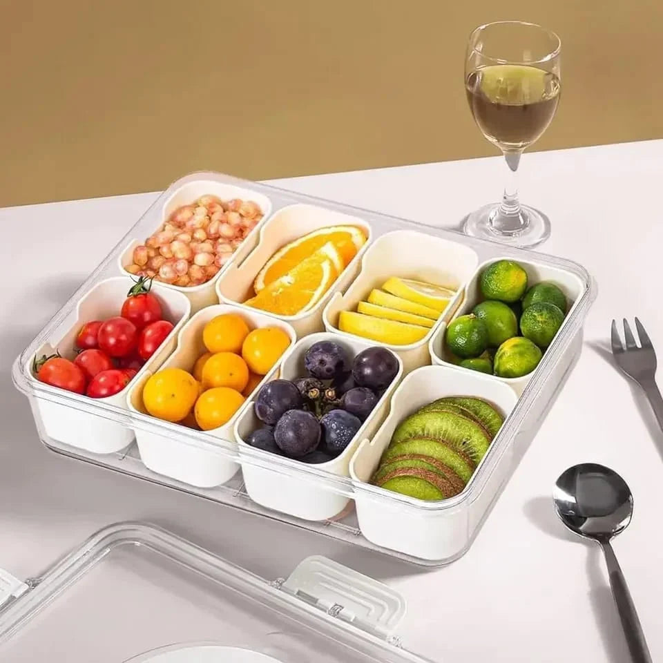 8-Compartment Snack Box with Lid & Handle – Portable Food Organizer