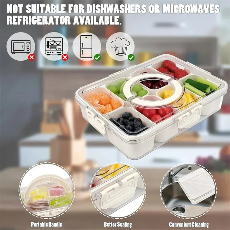 8-Compartment Snack Box with Lid & Handle – Portable Food Organizer
