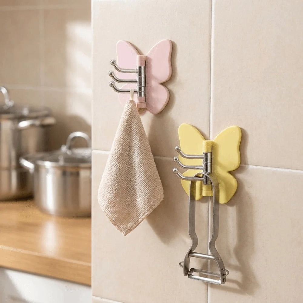 🦋 4-Piece Heavy-Duty Rotatable Adhesive Hooks