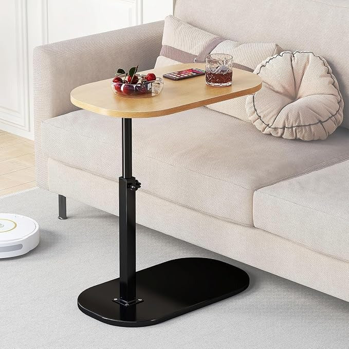 C-Shaped Adjustable Side Table with 360° Swivel Top