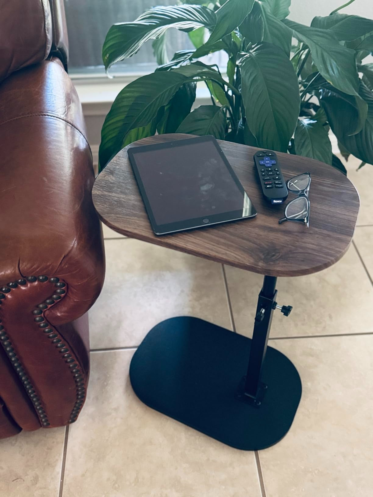 C-Shaped Adjustable Side Table with 360° Swivel Top